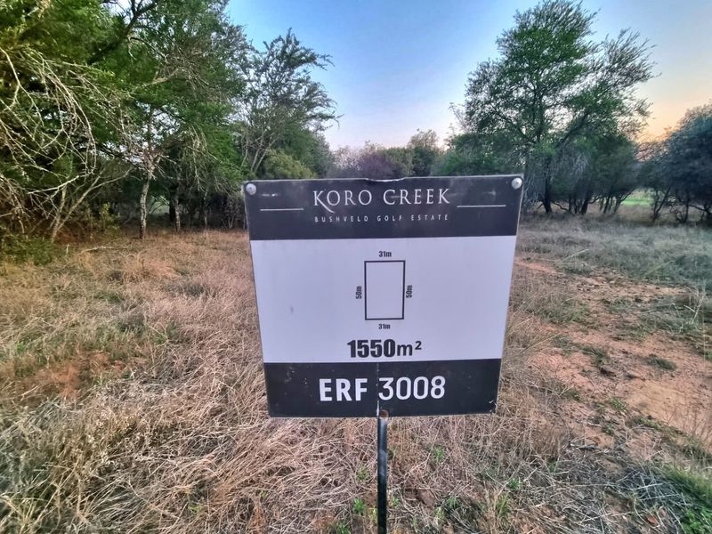 A vacant residential stand measuring 1550 square meters located within the Koro Creek Bushveld Golf Estate.