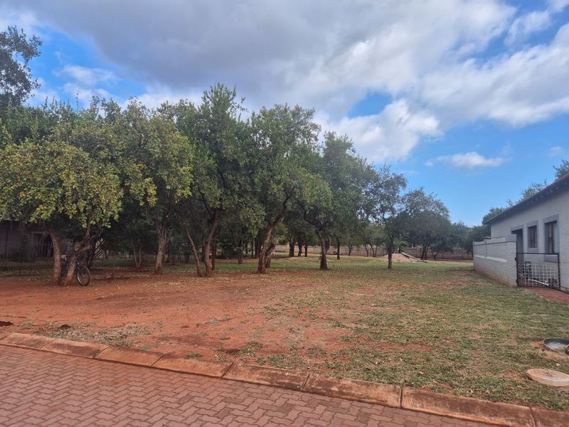 A spacious residential plot featuring mature trees, established landscaping, and a paved curb, offering a private outdoor setting adjacent to a residential structure.