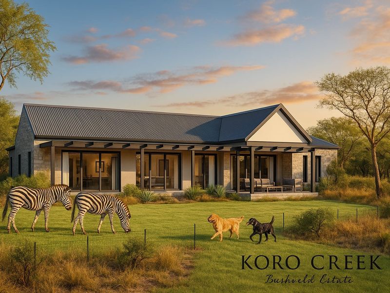 A modern residential property featuring stone cladding, a corrugated metal roof, and a spacious covered patio overlooking a landscaped garden.