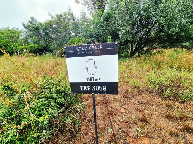 A vacant residential plot measuring 1197 square meters located within the Koro Creek Bushveld Golf Estate.