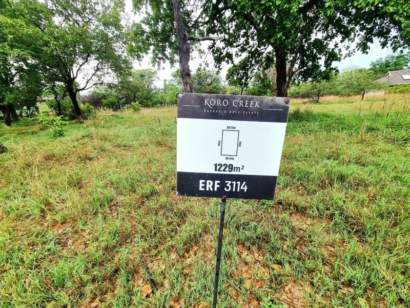 A vacant residential plot measuring 1229 square meters located within the Koro Creek Bushveld Golf Estate.