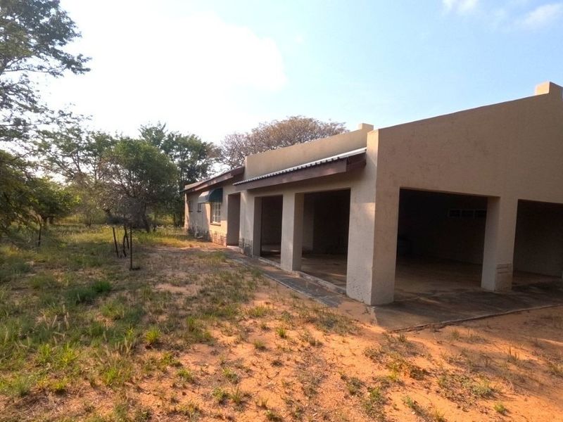 Rear view of the farm property featuring a covered patio area with concrete flooring and a stucco exterior finish.