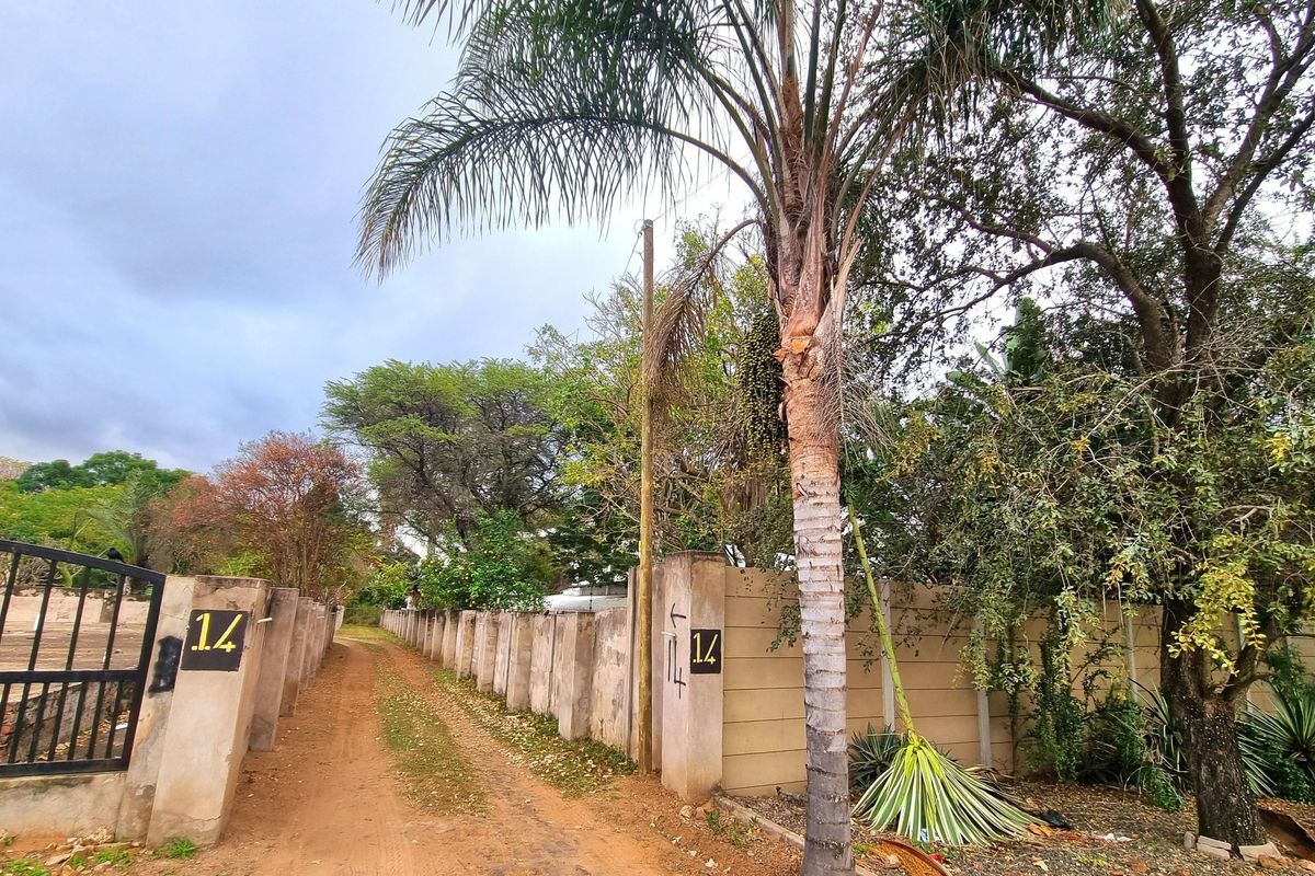 Front view of a vacant residential plot featuring a perimeter wall, metal gate, and unpaved driveway access.