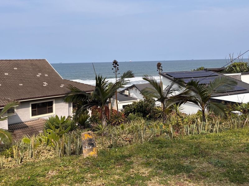 Elevated view overlooking coastal residential properties with solar panel installations and ocean horizon in the background.