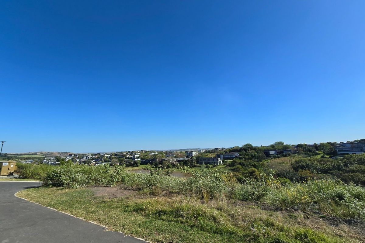 A scenic view overlooking a residential estate with natural vegetation and a paved road in the foreground.