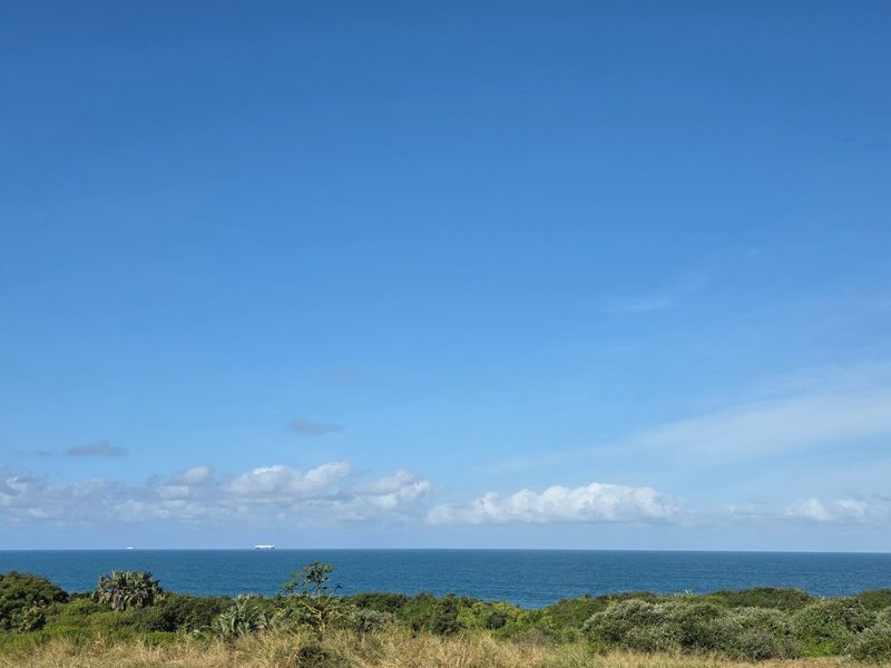 A scenic, elevated view of the ocean horizon and coastal vegetation, showcasing the natural landscape of the vacant residential property.
