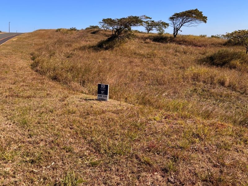 A vacant residential plot of land featuring natural grass, scattered trees, and adjacent paved road access.