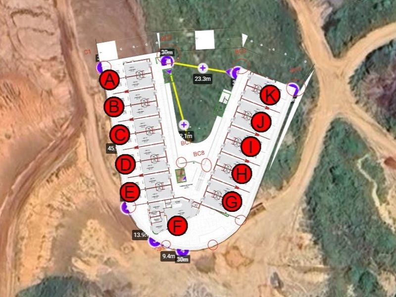 An aerial site plan overlay showing the building footprint and layout of the penthouse development units.