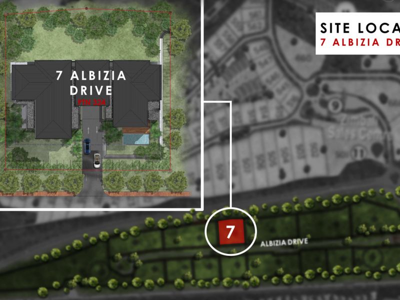 A site location map and architectural layout plan for the property located at 7 Albizia Drive.