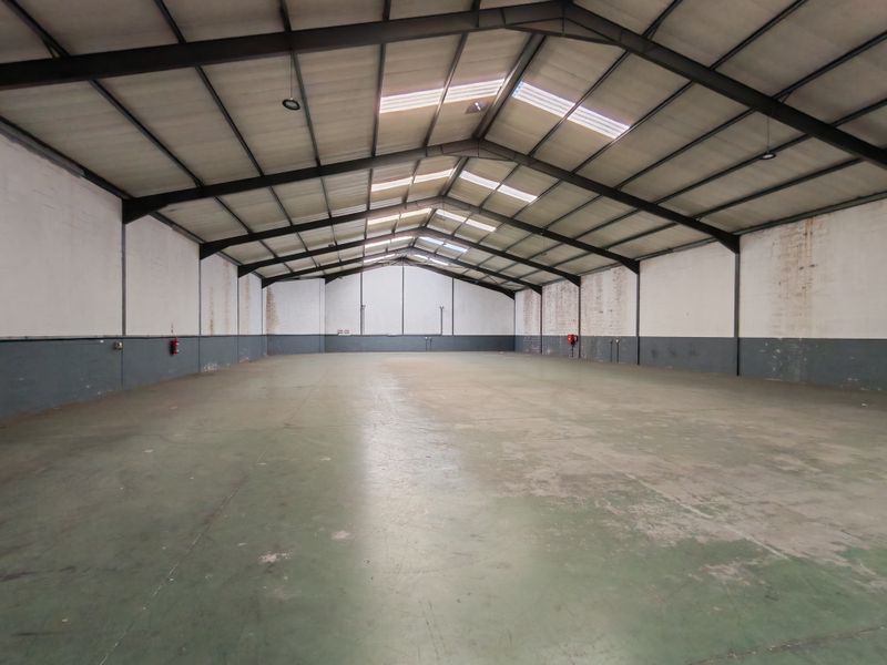 Spacious industrial warehouse featuring a high-clearance steel portal frame, concrete flooring, and natural light provided by integrated roof skylights.
