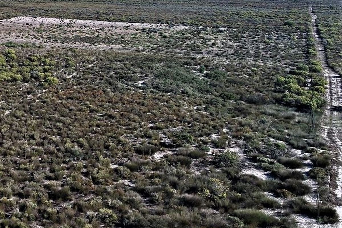 An aerial view of the expansive, undeveloped small holding land featuring natural vegetation and a dirt access track.