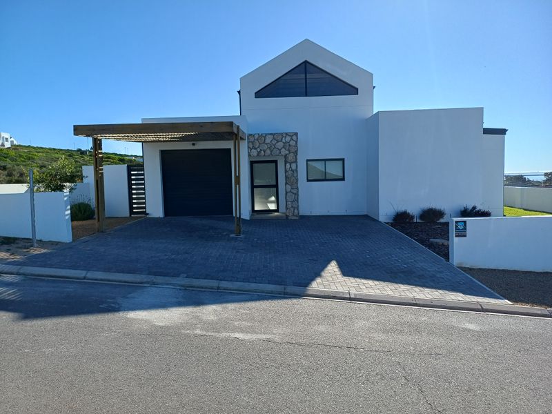 Modern front facade featuring a paved driveway, timber pergola, stone-clad entrance, and a distinctive triangular window design.