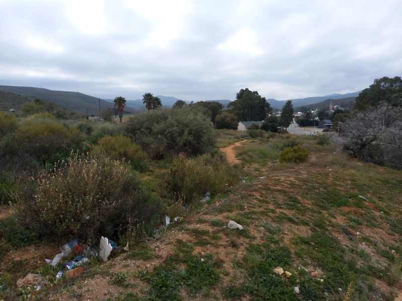 An undeveloped residential plot featuring native vegetation and natural terrain, offering a view of the surrounding landscape and distant town area.