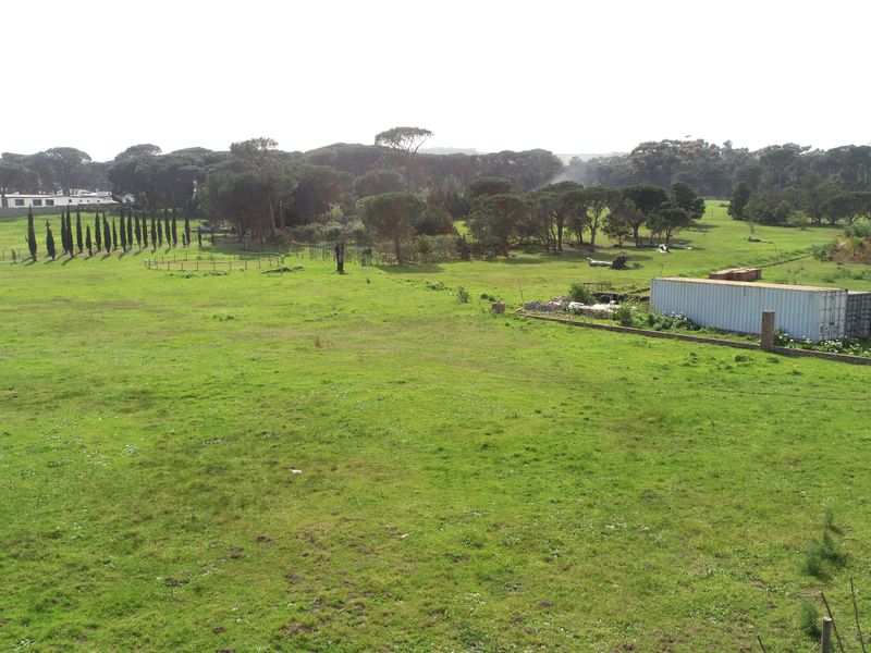 An elevated aerial view of a large, open residential vacant land plot featuring established trees and perimeter fencing.