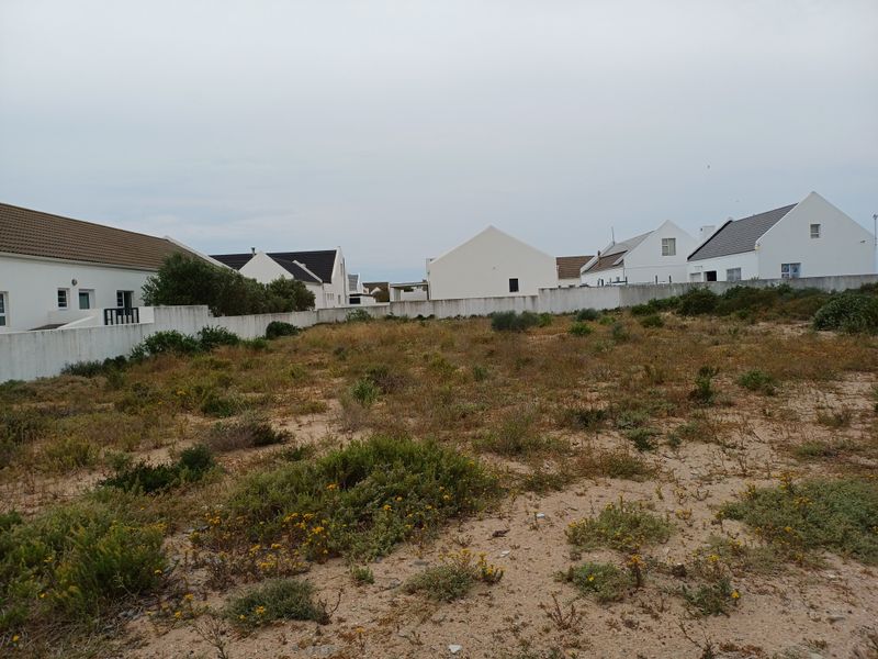 A vacant residential plot featuring sandy terrain and native vegetation, enclosed by a perimeter boundary wall within a developed residential estate.