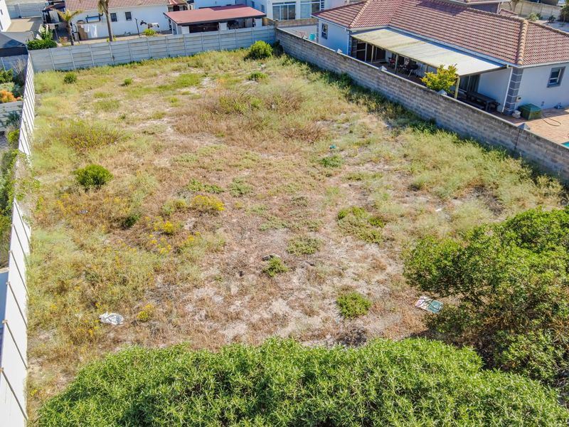 An aerial view of a vacant residential plot enclosed by boundary walls, featuring natural vegetation and surrounding residential properties.