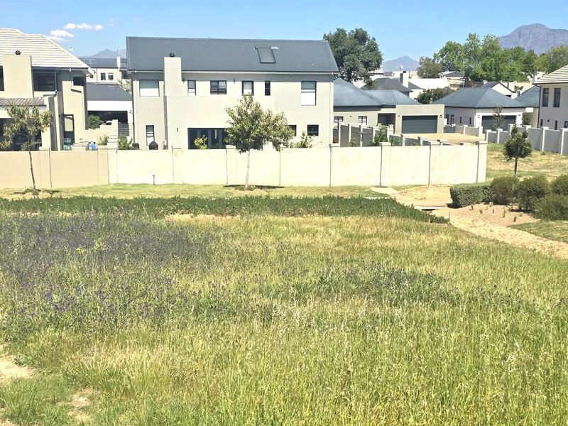 A view of a vacant residential plot featuring established perimeter walls and surrounding residential development.