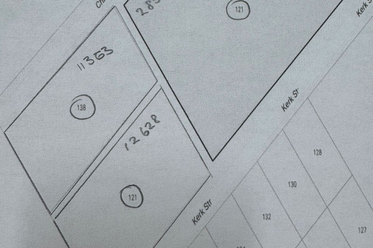 A cadastral map or survey diagram showing the layout and boundaries of residential land plots along Christiana Street and Kerk Street.