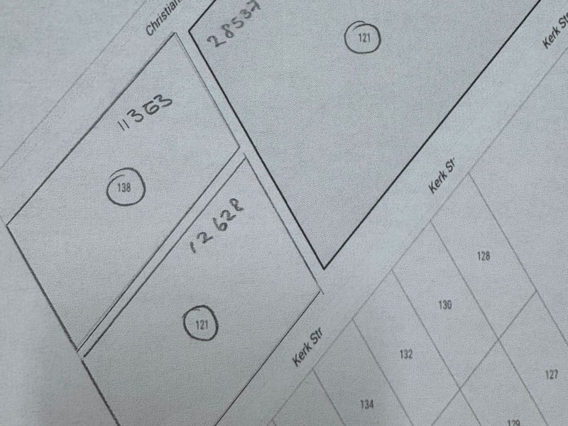 A cadastral map or survey diagram showing the layout and boundaries of residential land plots along Christiana Street and Kerk Street.