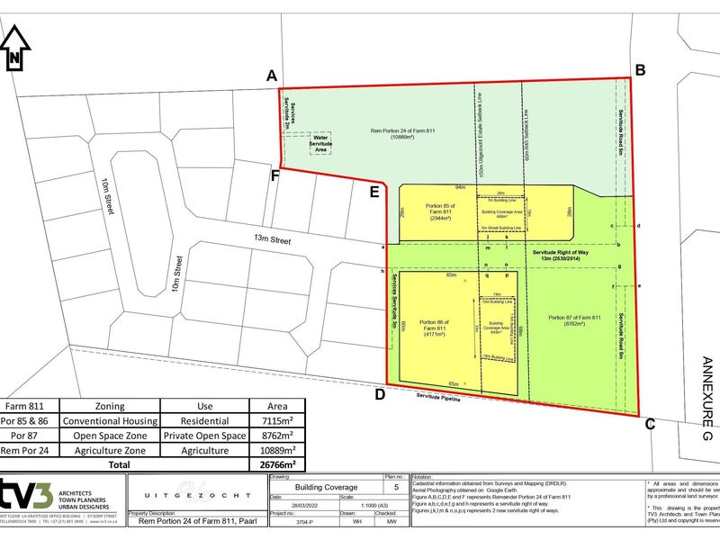 A detailed cadastral site plan showing the subdivision and zoning layout for Remainder Portion 24 of Farm 811, Paarl.