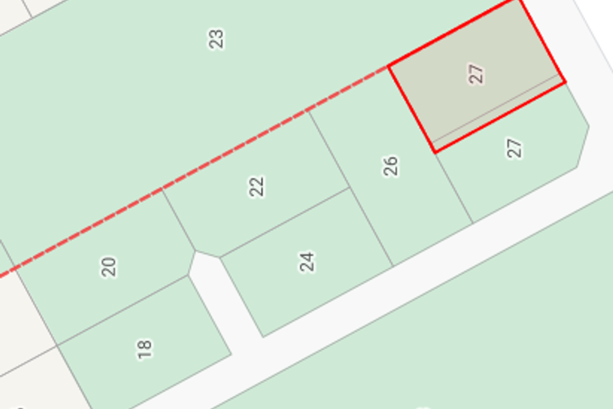 A cadastral map showing the layout and boundary lines of the residential plot number 27.