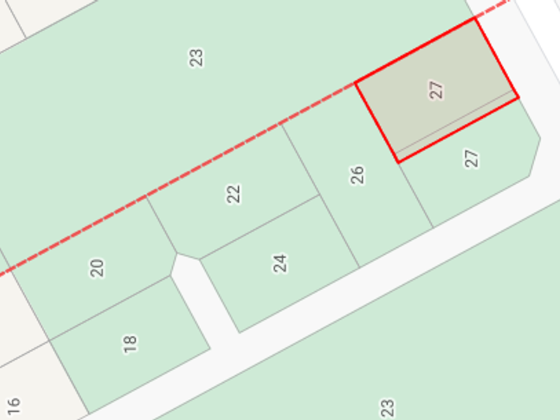 A cadastral map showing the layout and boundary lines of the residential plot number 27.