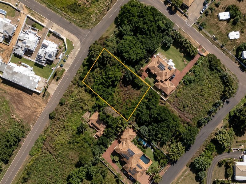Aerial view of a vacant residential plot featuring mature trees and natural vegetation, situated within an established residential neighborhood.