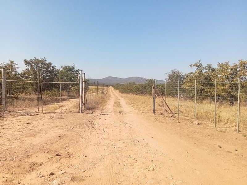 A dirt farm road entrance featuring wire perimeter fencing and a metal gate, leading into the open landscape.