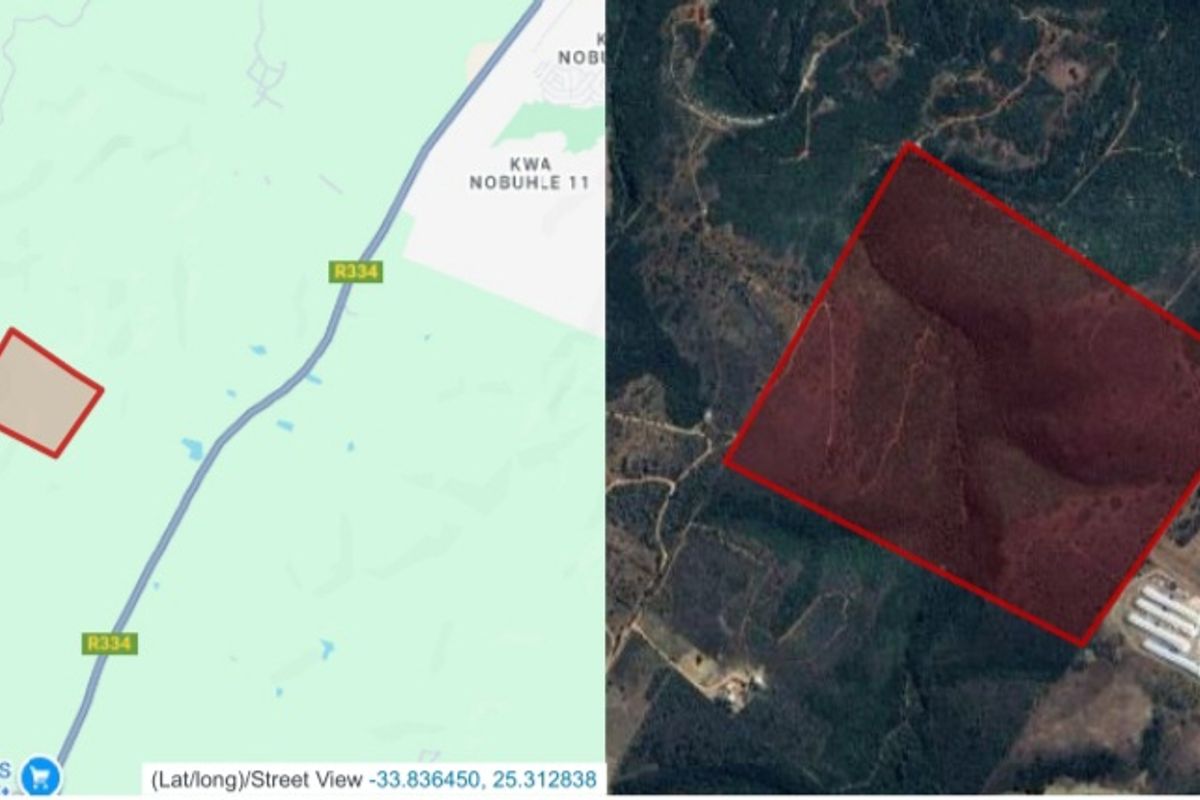 An aerial map and satellite view showing the location and boundaries of the farm property.
