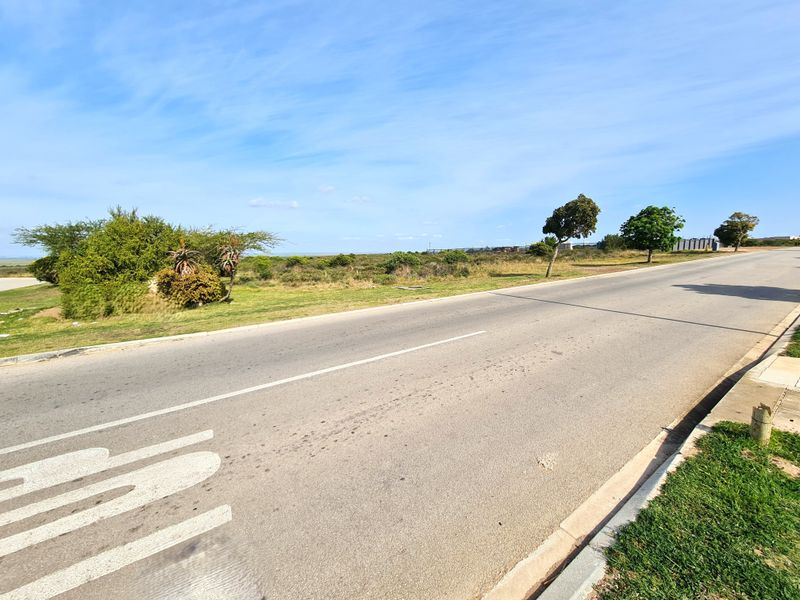 A view of the paved street and verge adjacent to the vacant commercial land, showing clear road access and surrounding landscape.