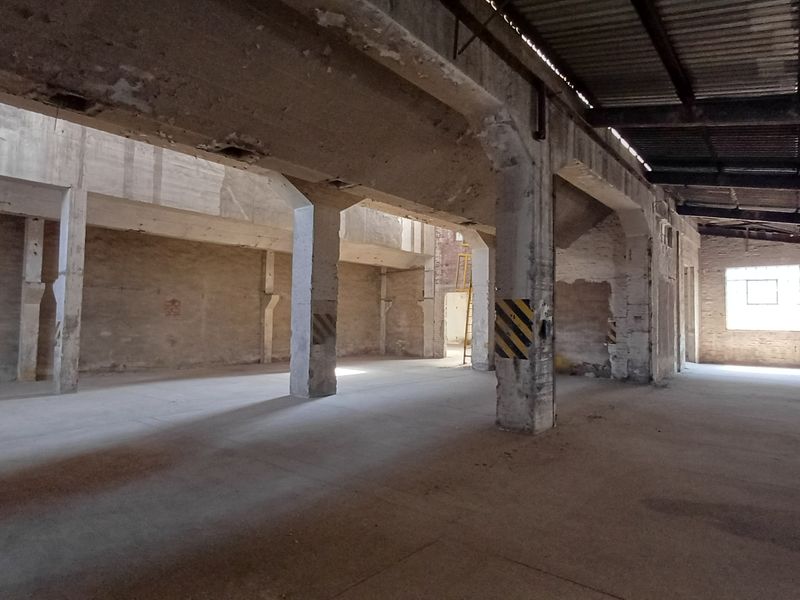 Expansive industrial utility space featuring high ceilings, exposed structural concrete columns, and durable concrete flooring, suitable for warehouse or workshop conversion.