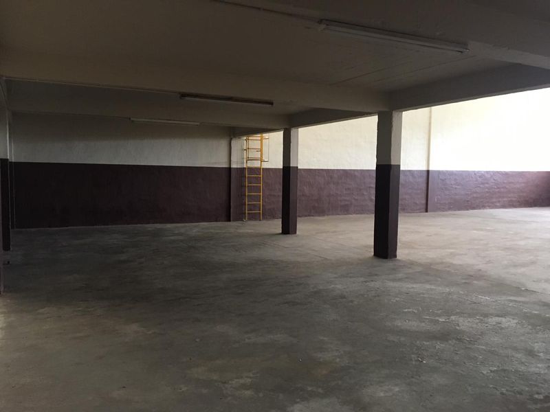 Spacious industrial utility area featuring concrete flooring, structural support columns, and fixed lighting, suitable for storage or workshop use.