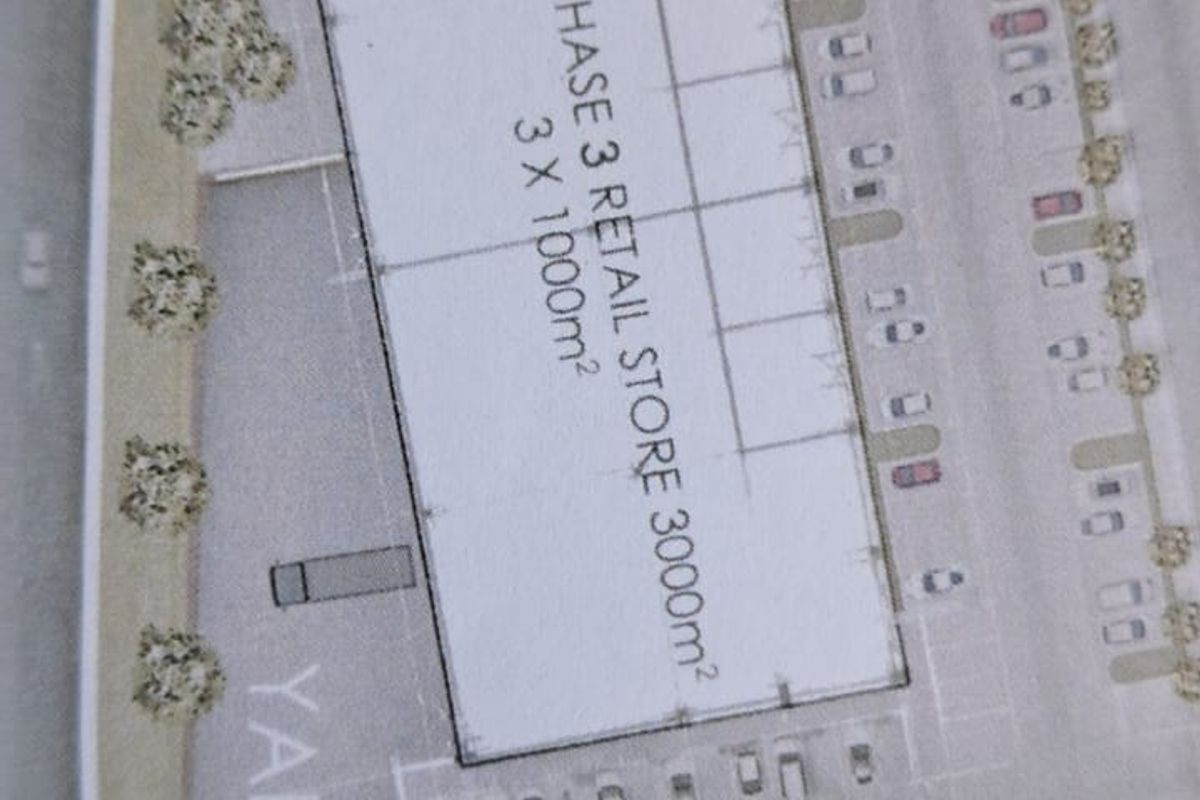 Architectural site plan showing the layout for the future phase 3 retail development, including three 1000m2 retail units and associated yard space.
