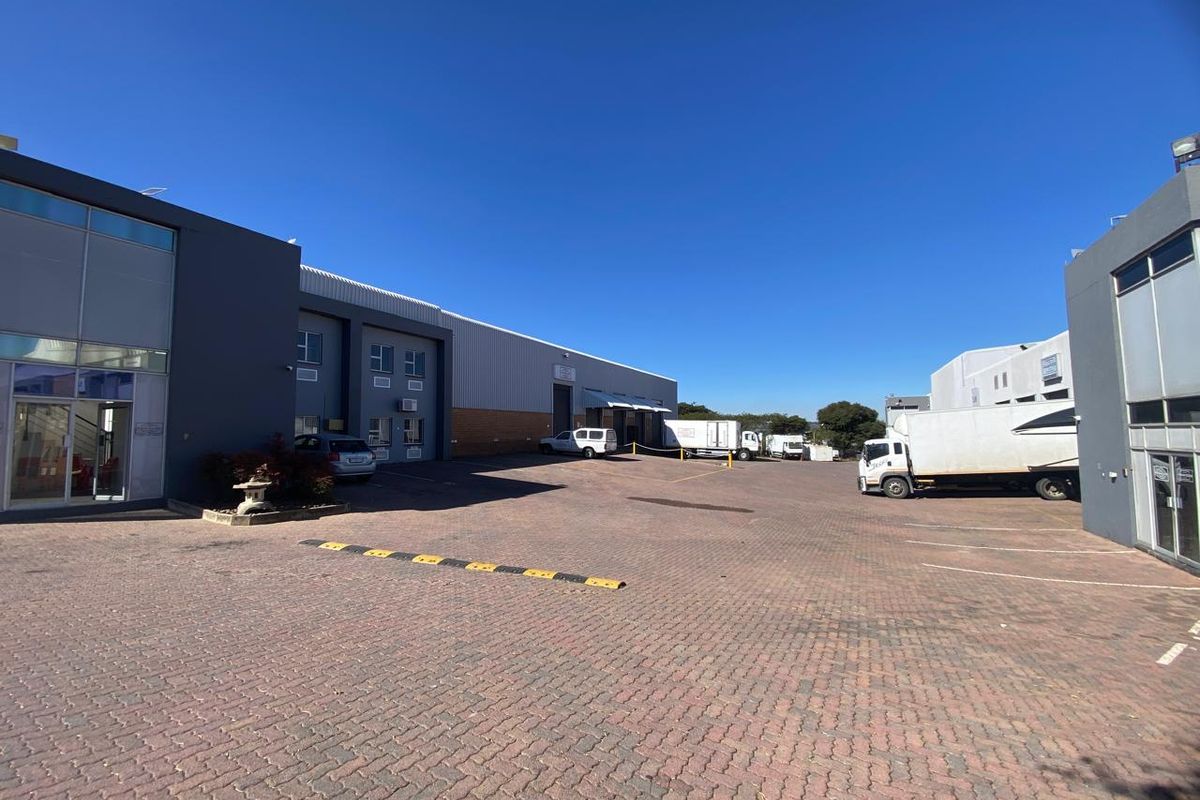 Spacious industrial exterior featuring a paved yard, multiple access points, and ample parking space suitable for logistics or commercial operations.
