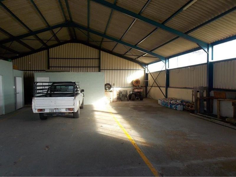 A spacious industrial-style farm shed featuring high-pitched corrugated metal roofing, steel structural beams, and a large open-plan concrete floor area.