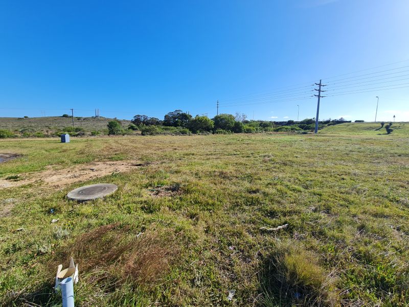 A wide-angle view of a vacant commercial land plot featuring natural grass terrain, utility poles, and an accessible manhole cover.