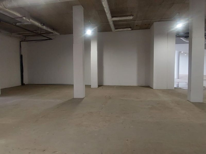 A large, open-plan retail space featuring exposed concrete ceilings, structural columns, and polished concrete flooring, offering a versatile blank canvas for commercial use.