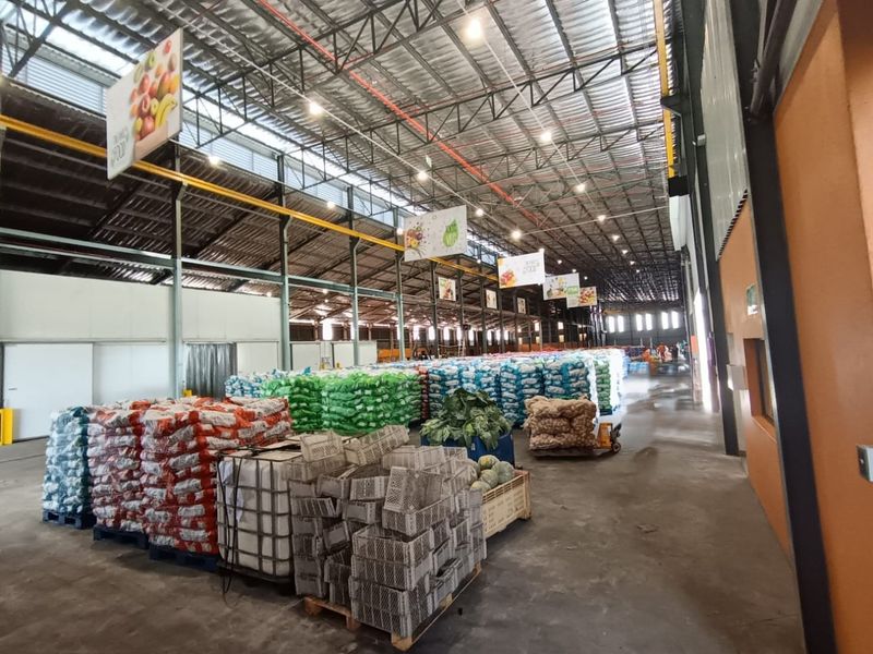 Spacious industrial warehouse facility featuring high-clearance exposed steel roof trusses, durable concrete flooring, and efficient high-bay lighting, suitable for large-scale storage or distribution operations.