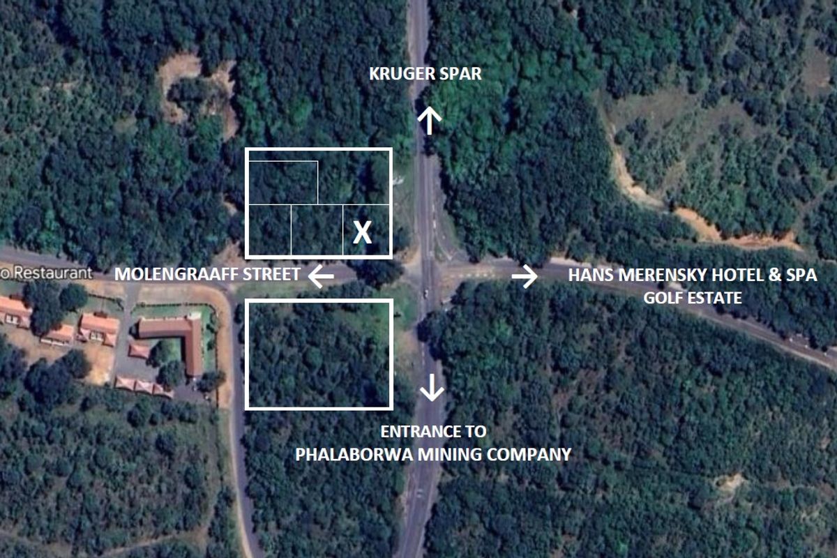 Aerial view showing the location of the vacant commercial land parcels near Molengraaff Street and local landmarks.
