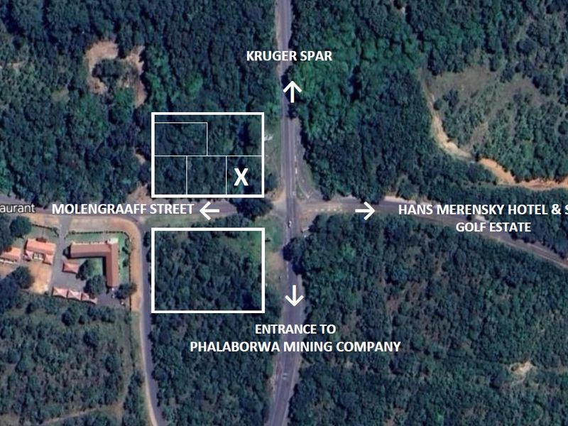 Aerial view showing the location of the vacant commercial land parcels near Molengraaff Street and local landmarks.