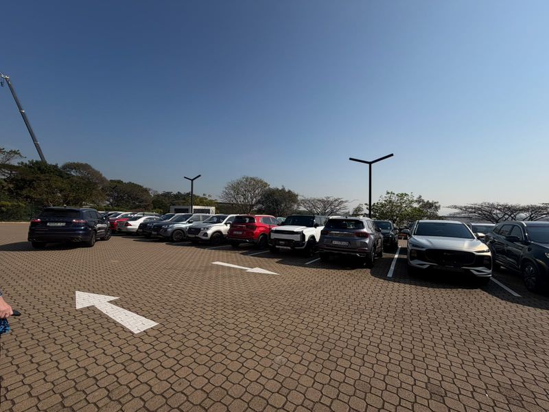 A well-maintained paved parking area featuring clearly marked bays and modern pole-mounted lighting, suitable for retail customer or staff parking.