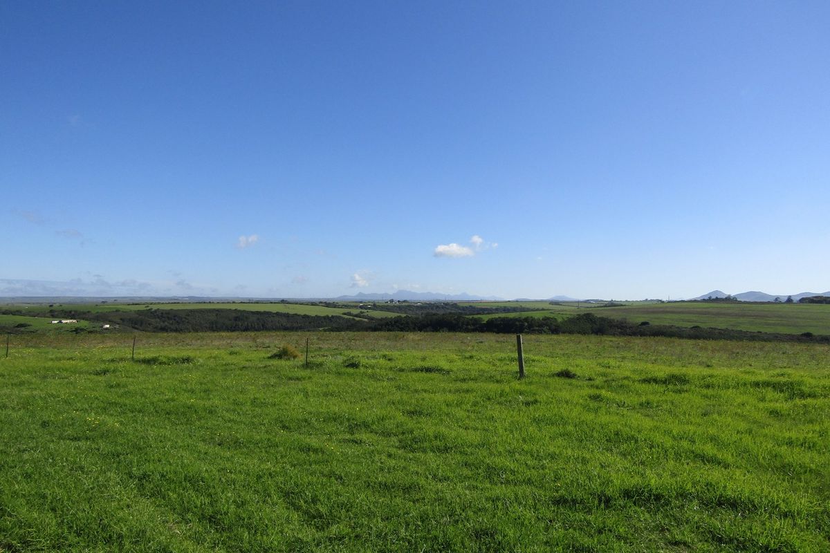 Expansive rural landscape view featuring rolling green pastures and distant mountain ranges under a clear blue sky.