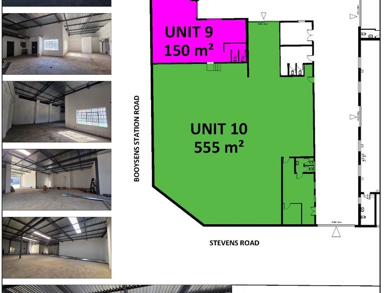 A marketing flyer featuring a floor plan and site layout for industrial units 9 and 10 at Stafford Industrial Park.