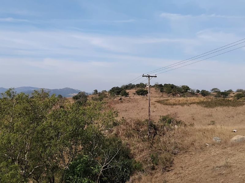 A scenic view of the open landscape and rolling hills on the small holding, featuring natural vegetation and existing utility infrastructure.