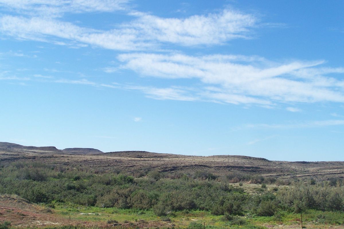 A scenic landscape view showcasing the natural terrain, rolling hills, and native vegetation characteristic of the farm property.