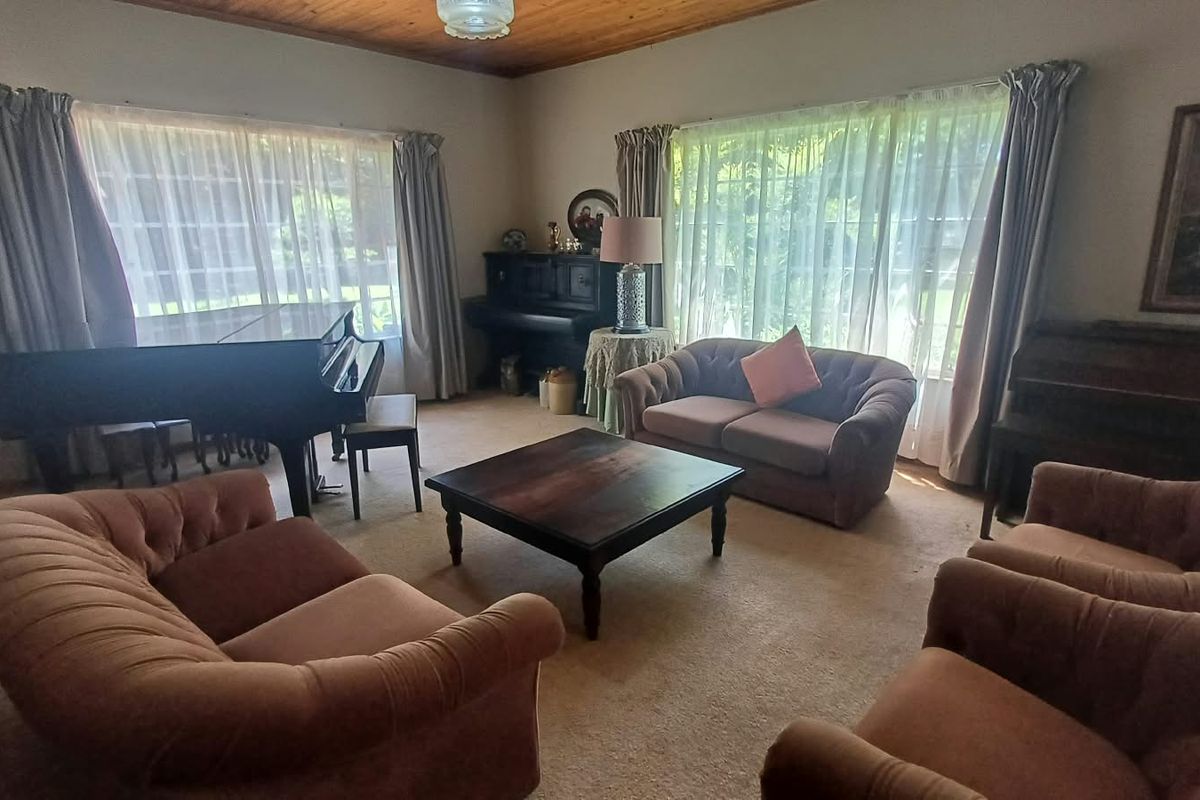 A spacious living room featuring a warm timber ceiling and large windows that provide ample natural light, creating a comfortable and inviting atmosphere.