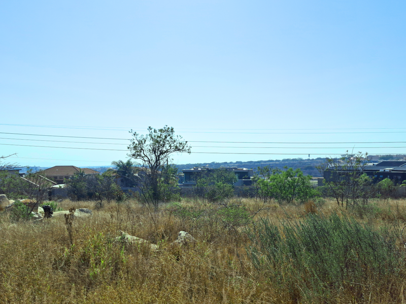 A view of an undeveloped commercial vacant land plot featuring natural vegetation and surrounding residential development in the distance.