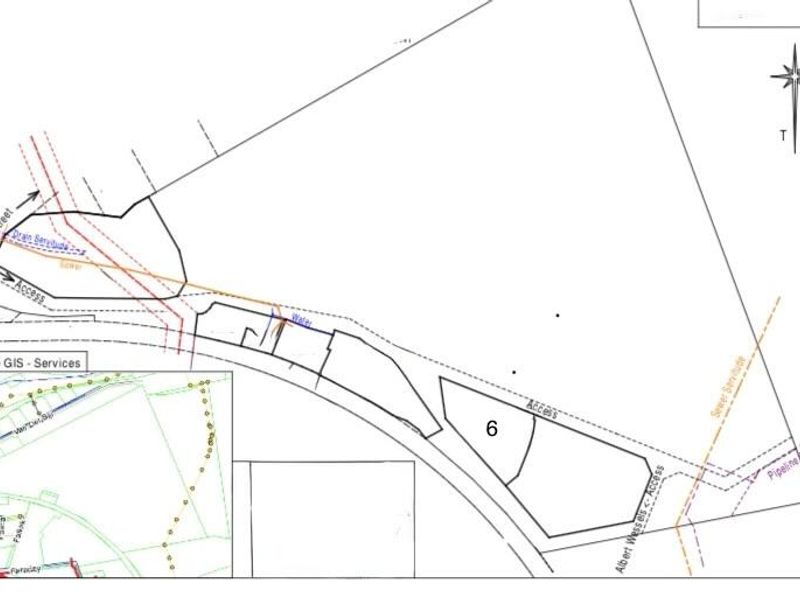 A technical site plan showing property boundaries, access points, and utility servitudes for the industrial plot.