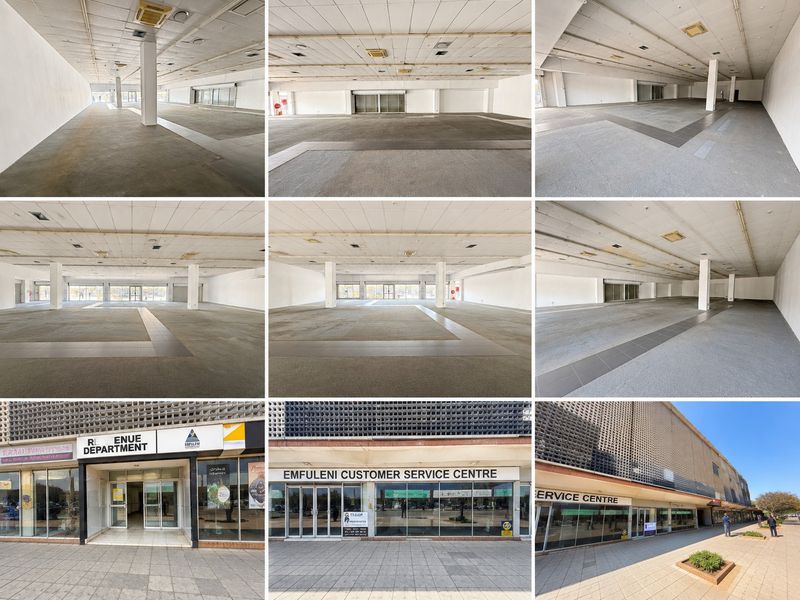A collage of interior office space views and exterior building facade shots of the Emfuleni Customer Service Centre.