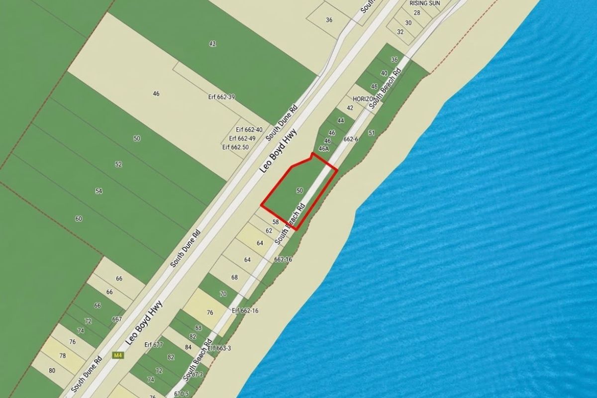 A digital map showing the location and boundaries of the vacant commercial land plot highlighted in red.
